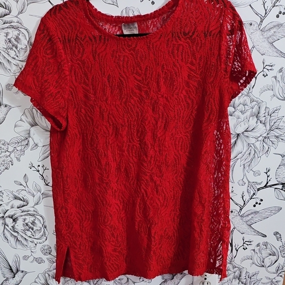 Chico's Dark Red Lace Blouse - Picture 1 of 10